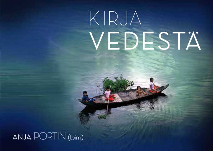 Book cover. In cover photo four children are travelling with a small boat.